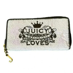 Juicy Couture Pink Terry Cloth Leather Zippered Wallet